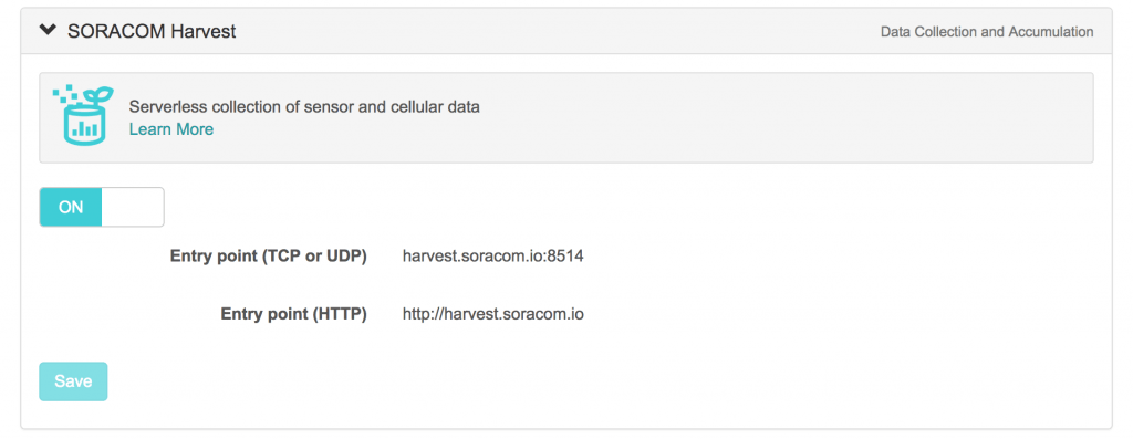 Soracom Harvest configuration