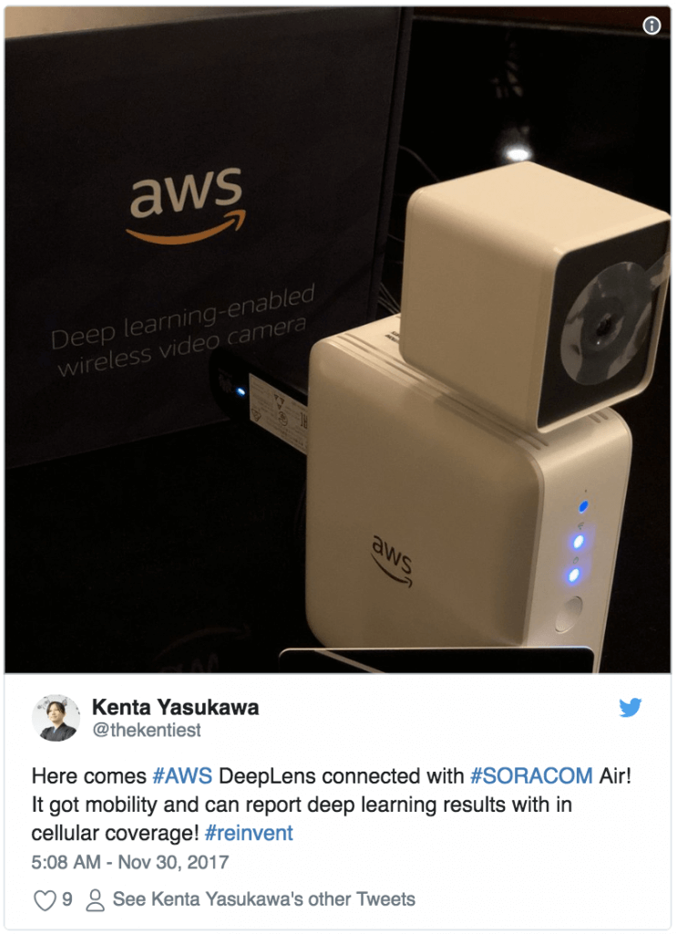 Image of AWS deeplens camera connected via Soracom Air