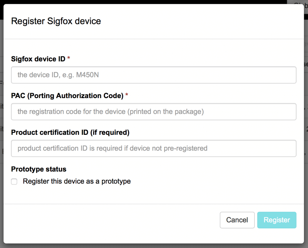 SORACOM Sigfox device registration console