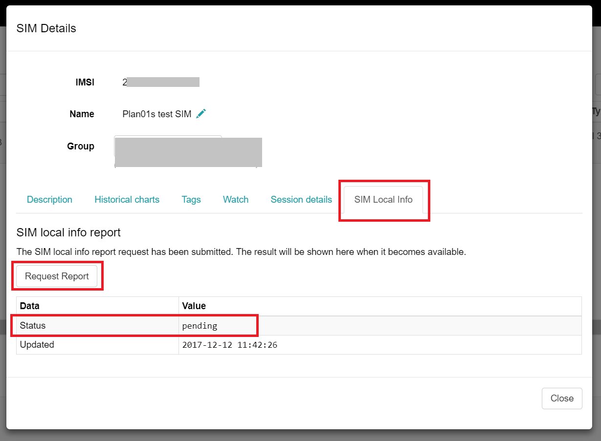 Triggering the IoT SIM Report request