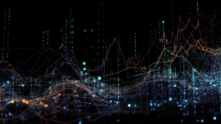 neural network predicting stock market prices, with real-time data streaming in, created with generative ai